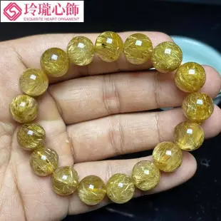 巴西天然金髮晶手鍊滿發密發金鈦晶手串黃髮晶散珠-玲瓏心飾