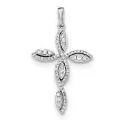 14k White Gold Real Diamond Twisted Cross Pendant
