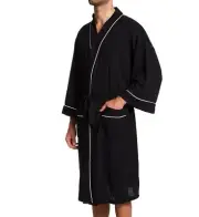 Fruit of the Loom Men's Waffle Knit Robe Black One Size