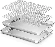 Baking Sheet Cooling Rack Set: 2PCS Stainless Steel Cookie Pan for Toaster Oven with Wire Rack Size 17.5 x 13.7 x 1 Inch - Nonstick Heavy Duty & Dishwasher Safe Cooking Tray for Roasting Bacon