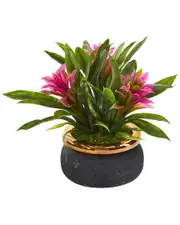 Nearly Natural Bromeliad Artificial Plant in Stoneware Planter