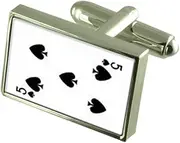 [Select Gifts] Spades Playing Card number 5 Cufflinks Crystal Tie Clip Bar Box Set Engraved