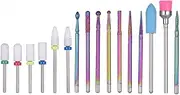 16x Nail Drill Bits Sets, Ceramic Nail Drill Bits File Acrylic Manicure Pedicure Tools,Carbide Cuticle Remover Bits for Manicure Pedicure, Home Salon, Fits 3/32'' Electric Nail Drills