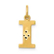 14K Yellow Gold 14Ky Satin Diamond-Cut Letter I Initial Charm