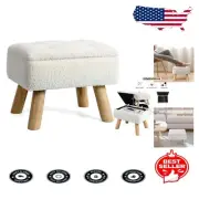 Stylish Compact Storage Ottoman - Teddy Velvet Foot Rest with Wooden Legs