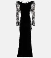 [Alessandra Rich] Alessandra Rich Lace-trimmed velvet maxi dress AU 8 black