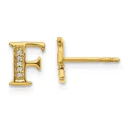 Solid 14k Yellow Gold Simulated CZ Initial F Earrings