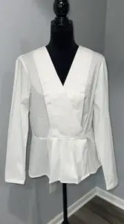 Brooks Brothers white cotton pleated career shirt top size 12 long sleeve NEW