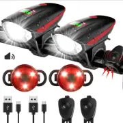 Bike Lights Set with Horn 1400LM USB Rechargeable Bicycle Headlight & Tail Li...
