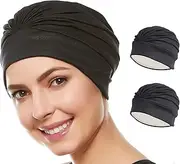 [Beemo] Swim Caps for Women Swimming Turban Polyester Latex Lined Pleated for Ladies