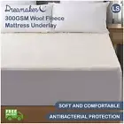 Dreamaker Mattress Topper Protector Fitted 300GSM Wool Fleece Underlay Single