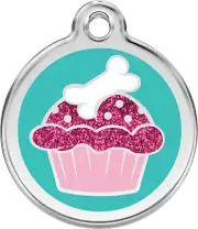 Stainless Steel Red Dingo Glitter Cupcake ID Collar Charm Dog Tag
