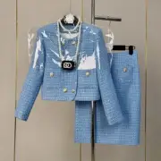 Fashion Suit Women's 2024 Autumn New Short Tweed Jacket Half Skirt Two-piece Set