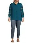 NWT John Mark Tunic Top Plus Size 1X Teal Lace Detail on Sleeves $129