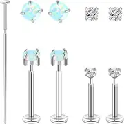 THE JEWEL PICK 20g Threadless Nose Studs, 8mm Flat Back Earrings,6mm Titanium Labret Nose Stud, Nap Earrings for Helix Piercing Tragus Conch Jewelry,Cubic Zirconia 3mm Push In Gold Nose Ring, Hypoallergenic Cartilage Earring Stud