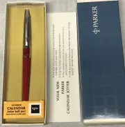 Parker Brass Jotter Perpetual Calendar Ball Point Pen Red Old/New Boxed Nice