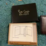 NWT Pierre Cardin men’s wallet brown black trim tri fold holds cards ID money