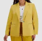 Kasper Women's Yellow Stretch Crepe One-Button Zip-Pocket Blazer Jacket Size 14