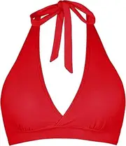 [Balasami] Women's Supportive Halter Bikini Padded Push Up Ruched Bust Hook Back Swimsuit Bathing Suit Tops Only