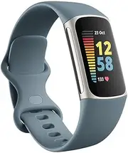 Charge 5 + Fitbit Premium Advanced Health and Fitness Tracker with EDA and Stress Management tools, Temperature Tracking and Heart Health Insights - Steel Blue/Platinum Stainless Steel