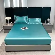 Satin Waterproof Fitted Sheet Mattress Cover Solid Color Elastic Band Bed Sheet Double Queen Size Bed Cover,11,150x200x25cm