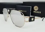 VERSACE gold/silver mirror VE2252 10026G 63 aviator PILOT sunglasses NEW IN BOX!