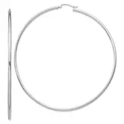Sterling Silver Rhodium-Plated 2mm Round Hoop Earrings