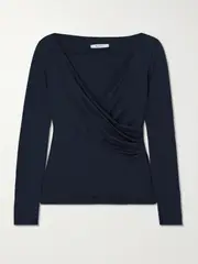 [Max Mara] Max Mara - Yale Wrap-effect Jersey Top - Blue - large large Blue