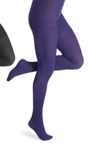 Muk Luks - 2 Pairs - Purple Izabella Tights Womens - Ribbed Microfiber / Nylon
