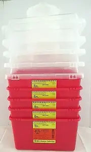 *** (Lot of 5) BD Sharps Collector - 14 Qt, Large Funnel Cap, Nesting, Clear Top