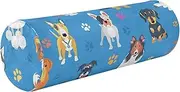 Round Bolster Pillow Neck Roll Pillow Memory Foam Round Pillow Cases Cylinder Pillow Long Neck Support Pillows for Sleeping Dog Cute Cartoon Blue
