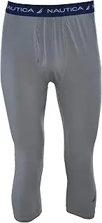 [NAUTICA] Men’s 3/4 Compression Pants Dry Cool Sports Baselayer Running Workout Active Tights Leggings Yoga Athletic Spandex Grey