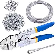 Twidec/Wire Rope Crimping Tool Up To 2.2mm Swaging Tool With 160PCS 1/16''Aluminum Crimping Loop Sleeve And 66FT 1/16'' 304 stainless steel Wire Rope 12PCS Wire Rope Thimbles Kit