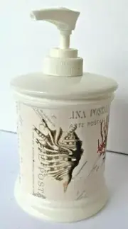 Soap Lotion Dispenser Paula Scaletta Sealife Shells Coral Cursive Stamps Ceramic