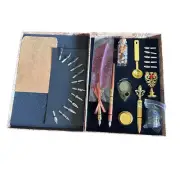 SCHOWE Feather Quill And Pen Set Gold Calligraphy & Wax Seal Boxed Set NEW
