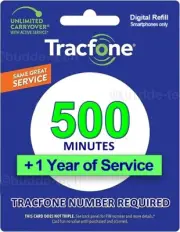 TracFone 500 Minutes +1 YEAR 365 days - Talk Time Refill Card SmartPhone Airtime