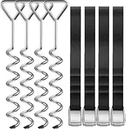 Trampoline Stakes Heavy Duty Anchors High Wind Stakes,15.84" Galvanized Steel Corkscrew Anchors Kit for Trampoline,Field-deployments, Hunting Camp, Canvass Tents(Set of 4)
