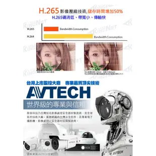 監視器 AVTECH 8路 陞泰 H.265 500萬 5MP主機 台灣製+ AHD 1080P 紅外線防水攝影機x4支