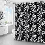 Fabric Shower Curtain with Hooks Black Intersecting Geometric Circles Printing Pattern Waterproof Shower Stall Curtain with Weighted Bottom Hem Polyester Fabric Bathroom Decor, 180*200cm