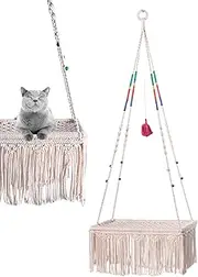 Pet Hammock Bed,Wall Mounted Boho Swing Hammock for Cat | Space Saving Cat Macrame Tassel Basket Swing Nest for Cats