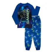 Wonder Nation Boys Long Sleeve Top & Pants Pajama Set-Blue Glory-Large(10-12)