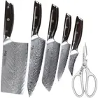 6x TURWHO Kitchen Cleaver Scissors Set Japan VG10 Damascus Steel Chef Knife Set