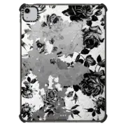 iPad Air (4th/5th gen) iPad Impact Case Black and White Roses Flowers Pattern in Crackling Paint on Transparent Background