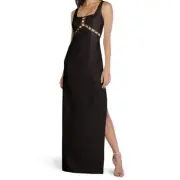 Aidan Mattox Black Cut-Out Scoop Neck Maxi Evening Gown Sz 4 NWT
