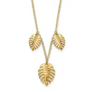 14K Yellow Gold Polished Dangle Palm Leaves Necklace