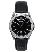 Casio Analog Day/Date Black Dial Genuine Leather MTP-1370L-1AVDF 50M Mens Watch