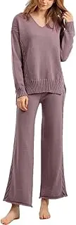 [Generic] Women's Long Sleeve Twistted Knitting Pullover Tops Elastic Waist Wide Leg Pants Matching Set Tracksuit Lounge Sets