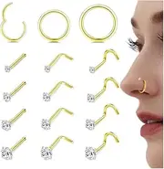 [LOYALLOOK] Hypoallergenic Surgical Steel Nose Rings for Women Men 14K Gold Filled Nose Rings Studs 18G 20G Nose Piercing Jewelry Hinged Seamless Clicker Segment Nose Rings Hoops Helix Conch Tragus