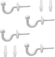 Rierdge 4 Pcs Curtain Tiebacks Hook White Drapes Holdback Wall Mounted Drapery Tiebacks Hooks Screw Hook Clothes Hat Hanger Holder