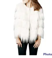 Tadashi Shoji Faux Fur White Virgo Jacket Crystal Adorned Size Large